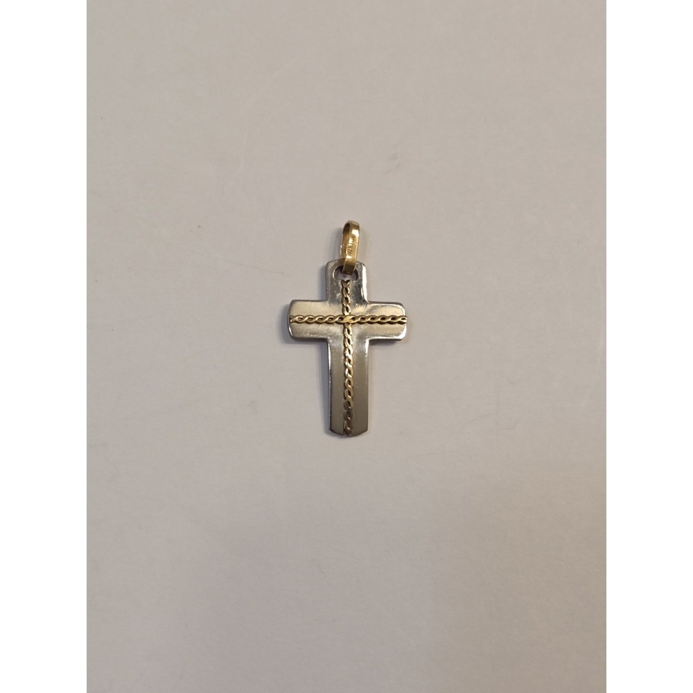 Vintage 18k Yellow Gold & Stainless Steel Milor Italy‎ Cross Pendant